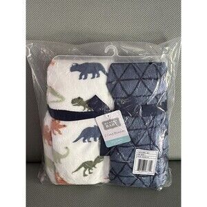 Hudson Baby Cozy Blankets Dinosaur Dino Theme Blue White Boys Silky Plush NEW